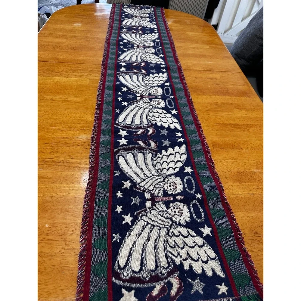 Vintage Angel‎ Christmas Tapestry Table Runner 90s Blanket
